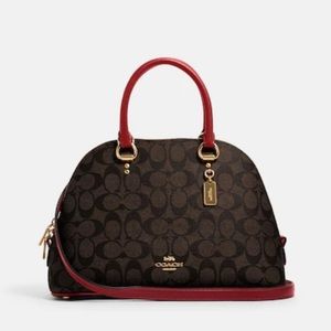 NWOT Coach Satchel in Signature Canvas. Beautiful Red in color